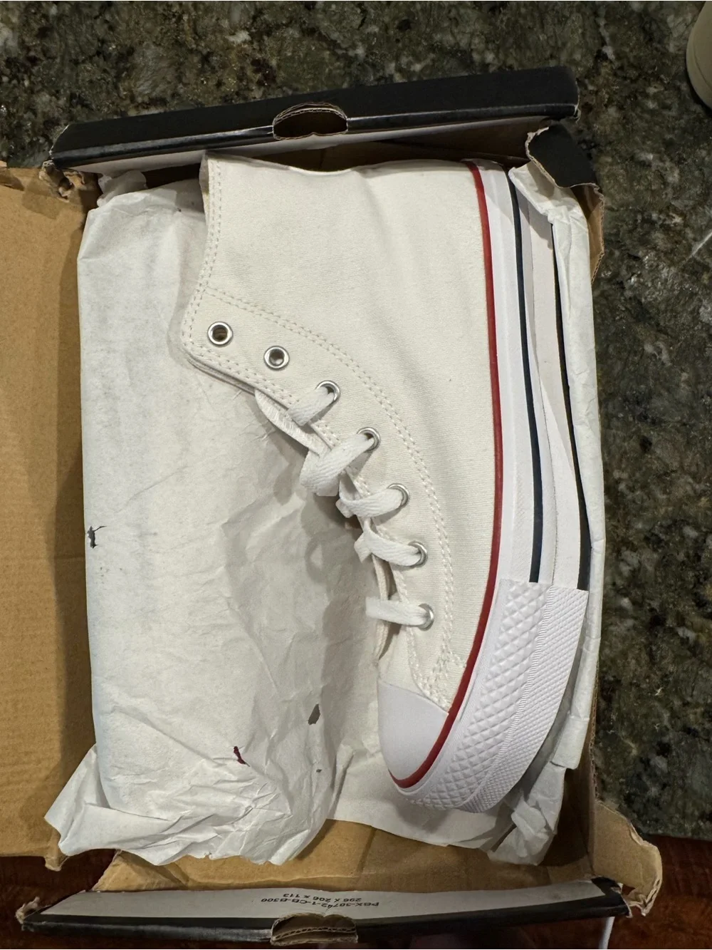 Converse Kids White High Top Sneakers with Red Trim